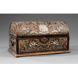 Polychromed and Carved Wood Leather Valuables Box