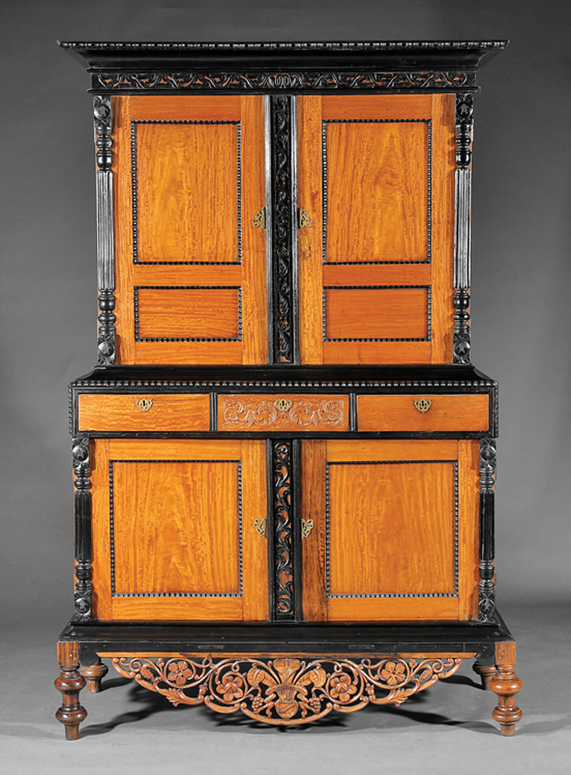 Anglo/Portuguese Ebonized and Satinwood Cabinet - Image 2 of 2
