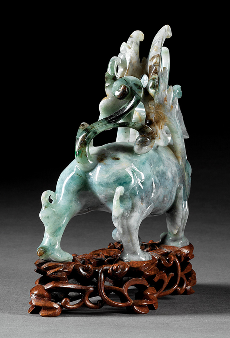 Chinese Green, White & Russet Jadeite of a Qilin - Image 3 of 5