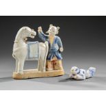 Chinese Blue White & Biscuit Glazed Figural Group