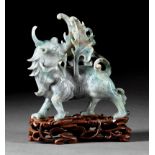 Chinese Green, White & Russet Jadeite of a Qilin