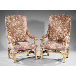 Pair of Louis XIV-Style Carved Giltwood Chairs