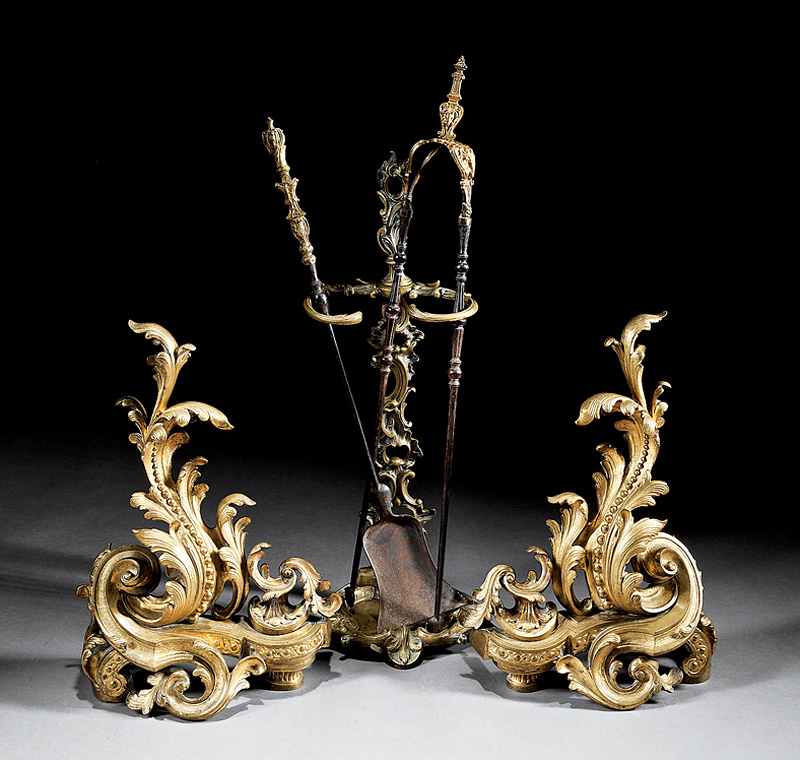 Rococo-Style Gilt Bronze Fireplace Garniture