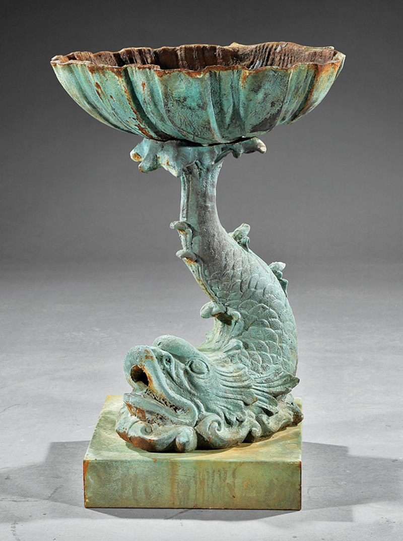 Verdigris Patinated Cast Iron Birdbath