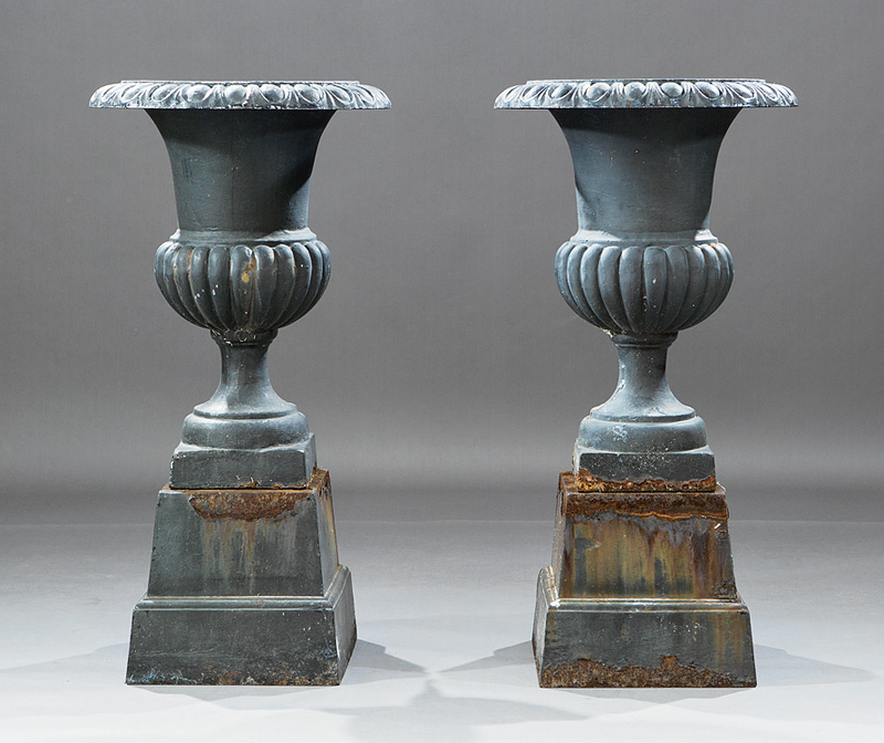 Pair of American Cast Iron Campagna Urns
