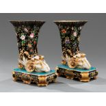 Pair of Paris Porcelain Rhyton Vases