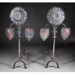 American Arts and Crafts Sunflower Andirons