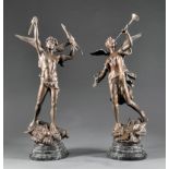 Pair of Patinated Bronze Allegorical Figures
