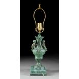 French Patinated Bronze and Marble Figural Lamp
