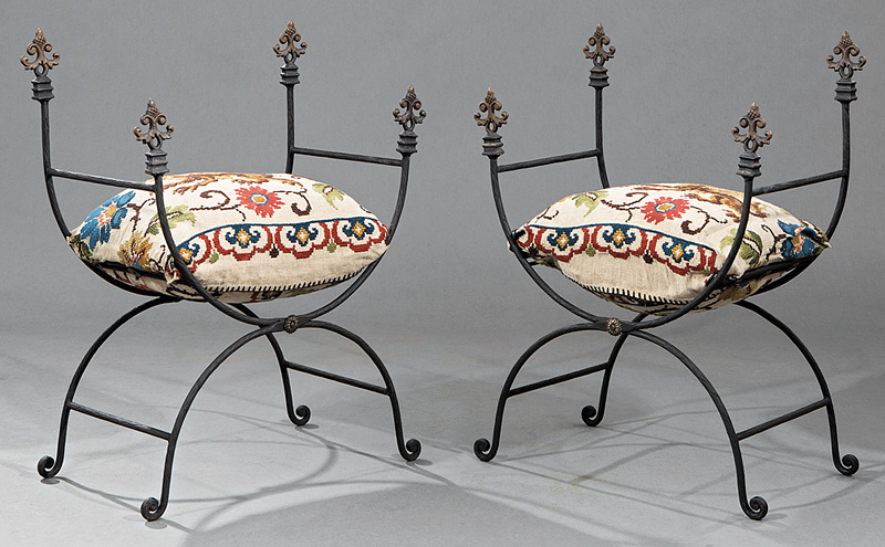 Pair of Wrought Iron Curule Stools
