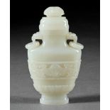 Chinese Grayish-White Jade Covered Urn