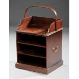 Georgian Mahogany Book Carrier, early 19th c., galleried top with handle, three shelves, molded