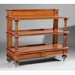 Edwardian Mahogany Serving Trolley, late 19th c., labeled "W. Walker, London", lotus-carved