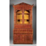 Fine American Classical Carved and Figured Mahogany Secretary Bookcase, c. 1840-1850, in two