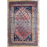 Persian Qashqai Carpet, red, blue and white ground, central medallion, overall repeating designs,