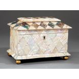 George IV Mother-of-Pearl and Abalone Tea Caddy, c. 1820, two lidded compartments with remnants of