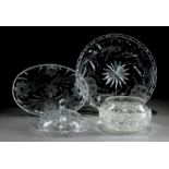 Group of American Brilliant Cut Glass, late 19th/early 20th c., incl. floral intaglio circular dish,