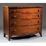 American Federal Inlaid Mahogany Bowfront Chest of Drawers, early 19th c., graduated drawers,