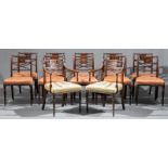 Twelve Antique Regency-Style Inlaid Mahogany Dining Chairs, incl. two armchairs and ten side chairs,