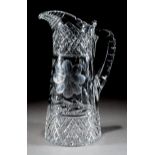 American Brilliant Cut Glass Pitcher, late 19th/early 20th c., floral and diamond motif, h. 11 1/8