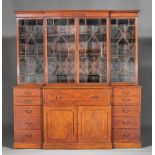 Georgian Mahogany Breakfront Bookcase, late 18th c., molded cornice, four glazed doors, adjustable