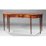 George III Inlaid Mahogany Serpentine Sideboard Table, late 18th c., frieze centered by fan and