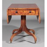 George III Inlaid Satinwood Pembroke Table, 18th c., crossbanded drop-leaf top, frieze drawer,