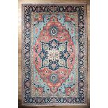 Persian Serapi Carpet, dark and light blue, red, central medallion, 10 ft. x 14 ft. 4 1/2 in