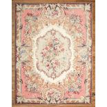 Decorative Aubusson-Style Carpet, 20th c., pink and cream ground, with floral bouquets, 8 ft. 7