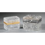 Two Continental Cut Crystal Dresser Boxes, early 20th c., the larger diamond-cut and floral etched