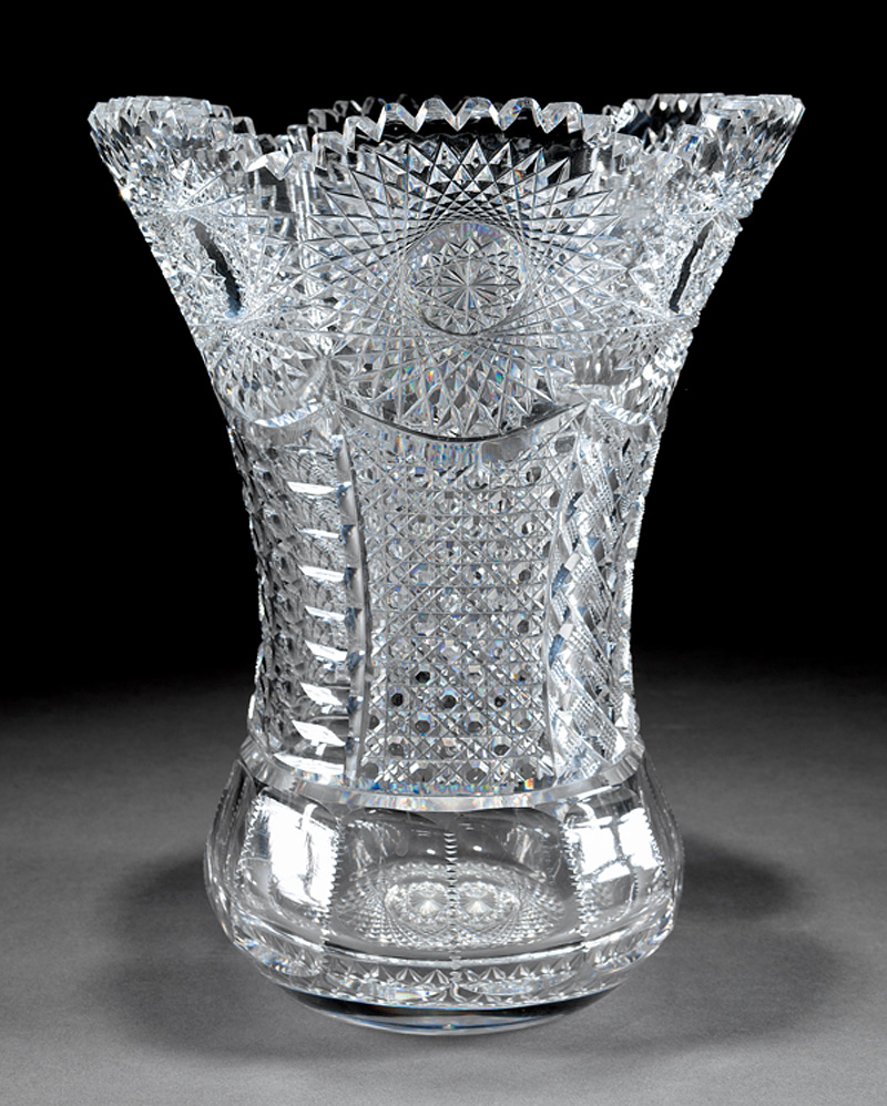 American Brilliant Cut Glass Vase, late 19th c., star and chair bottom motif, h. 10 1/4 in