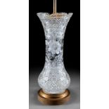 American Brilliant Cut Glass Vase, floral and strawberry motif, now mounted as a lamp, vase h. 20