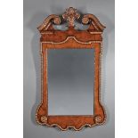 Pair of Georgian-Style Burled Walnut and Parcel Gilt Mirrors, 20th c., by Schmieg & Kotzian, each