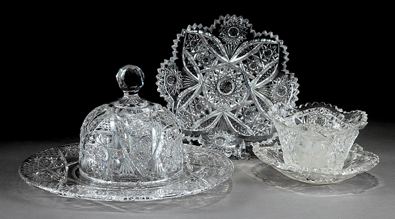 Group of American Brilliant Cut Glass, late 19th c., incl. cheese dish and domed cover in chair