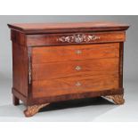 Italian Neoclassical Mahogany and Pewter Inlaid Rosewood Commode, 19th c., molded top, four drawers,