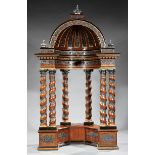 Antique Italian Metal-Mounted, Gilded and Ebonized Carved Wood Baldacchino, metal crown on plinth,