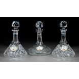 Six Cut Crystal Decanters, incl. one marked "Waterford", two marked "Ceska", each with porcelain