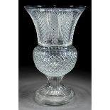 Large American Cut Crystal Vase, 20th c., diaper pattern, fluted base, h. 28 1/2 in., dia. 17 1/2 in