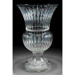Pair of Large American Crystal Vases, 20th c., fluted urn form, h. 28 1/2 in., dia. 17 1/2 in