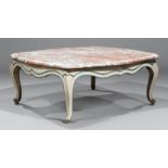 Louis XV-Style Gris Peinte Table, 19th c., shaped marble top, conforming frieze, cabriole legs, h.