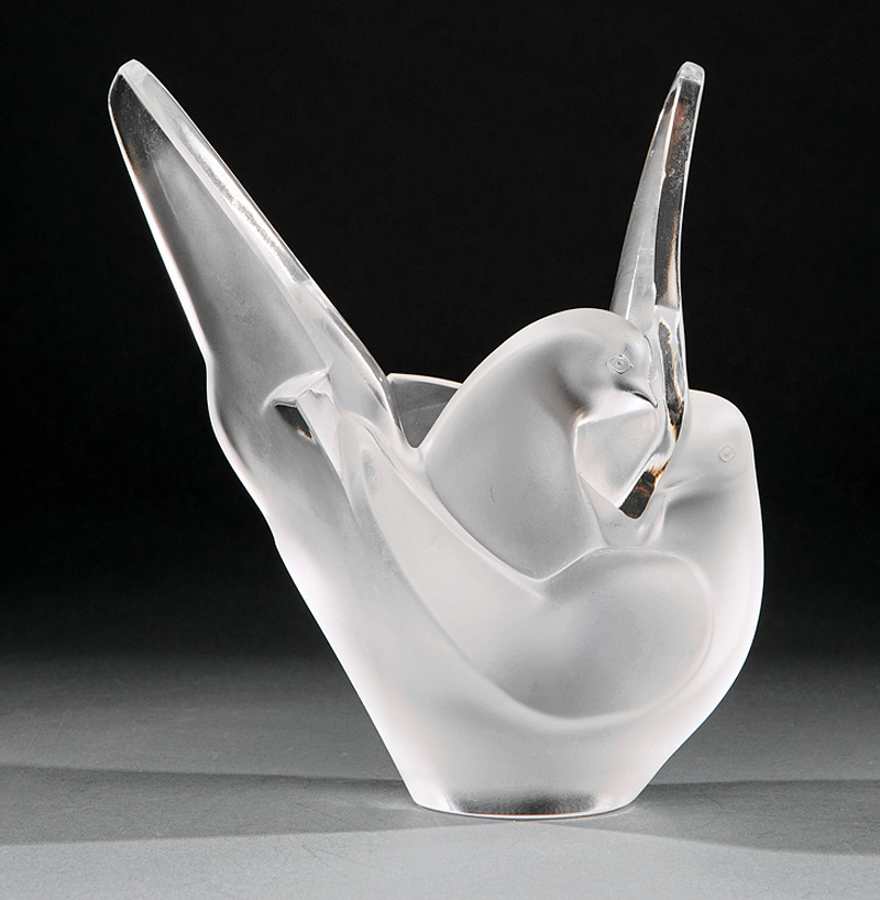 Lalique Crystal "Love Dove" Vase, marked "Lalique, France", h. 8 1/4 in., w. 7 in., d. 4 in