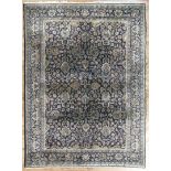 Antique Turkish Carpet, blue and cream ground, overall vining floral design, 7 ft. 11 in. x 11 ft