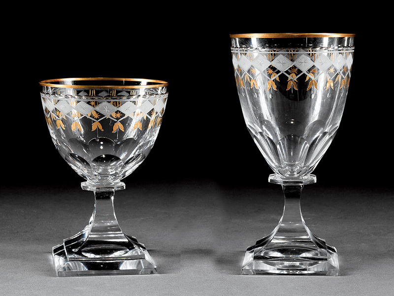 Set of Continental Gilt-Decorated, Etched and Panel-Cut Crystal Stemware, 20th c., incl. 12 water,