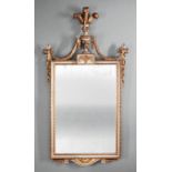 Pair of Adam-Style Carved Giltwood and Creme Peinte Mirrors, Prince of Wales feather crests, drapery