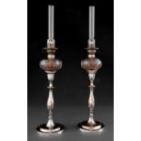 Pair of Sheffield Plate Candlesticks, early 19th c., baluster form with weighted circular bases,