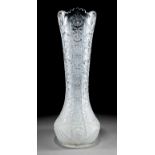 American Brilliant Cut Glass Vase, late 19th c., star and fan motif, h. 18 in., dia. 5 1/2 in