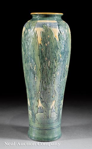 Fine Newcomb College Art Pottery High Glaze Vase, 1907, decorated by Marie de Hoa LeBlanc with