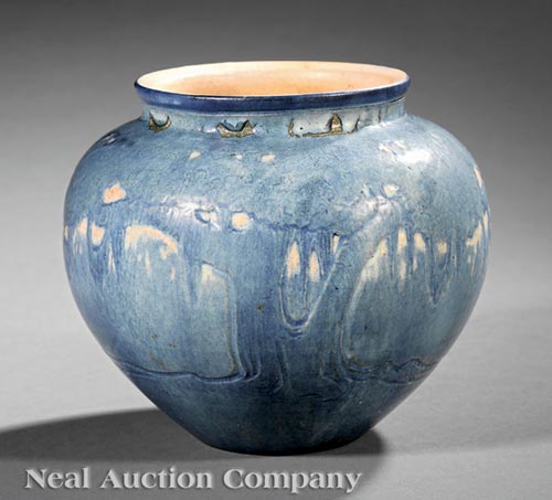 Newcomb College Art Pottery Vase, 1910, decorated by Sadie Irvine in the Moon and Moss design,