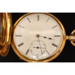 A Gold-plated half hunter pocket watch, with plain white dial, Roman numerals and subsidiary seconds