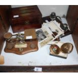 SECTION 28 - A letter organizer and an inkwell together with a set of postal scales and weights, two